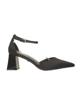 TATA Italy Black Pointed Toe Ankle-Strap Block Heel Pumps